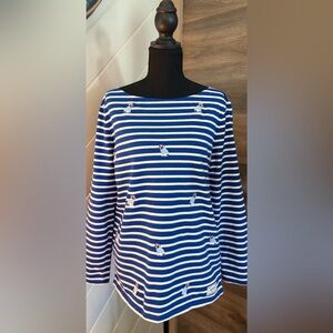 Talbots Navy and Cream Striped Top